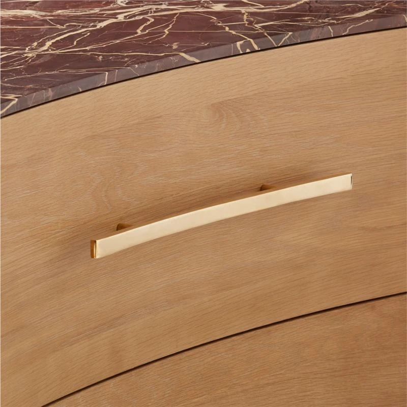 Kingsbury Low 4-Drawer Curved Oak Wood Dresser With Marble Top 9 Kingsbury Low 4-Drawer Curved Oak Wood Dresser With Marble Top - Image 7