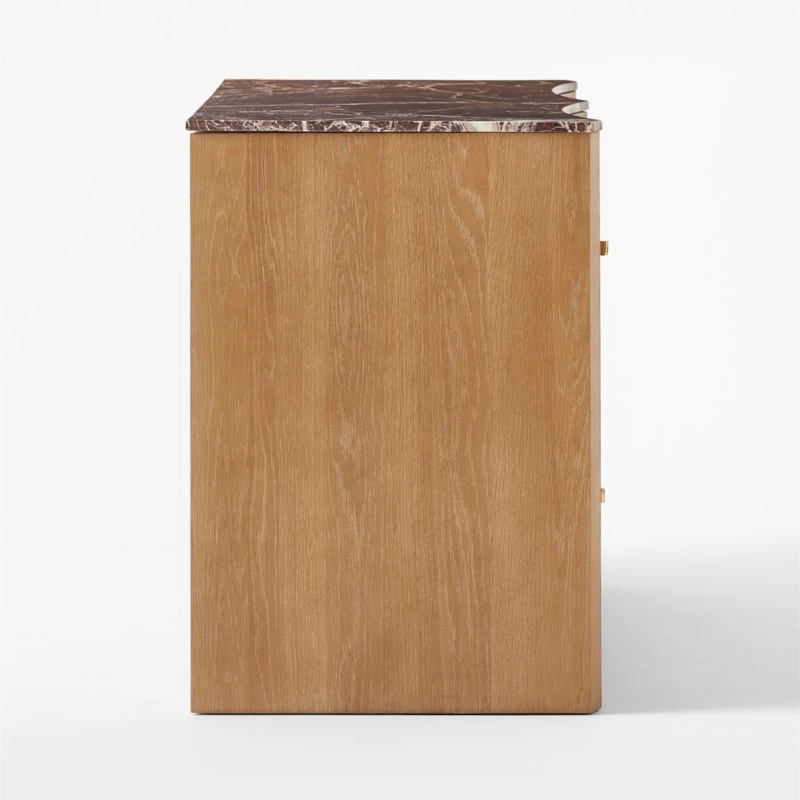 Kingsbury Low 4-Drawer Curved Oak Wood Dresser With Marble Top 7 Kingsbury Low 4-Drawer Curved Oak Wood Dresser With Marble Top - Image 5