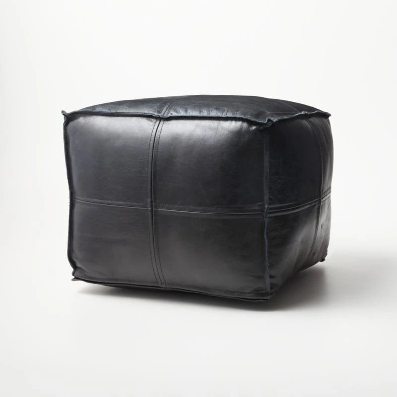Leather Square Black Pouf 5 Leather Square Black Pouf - Image 3