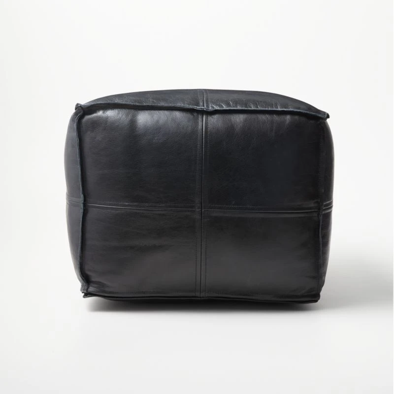 Leather Square Black Pouf 4 Leather Square Black Pouf - Image 2