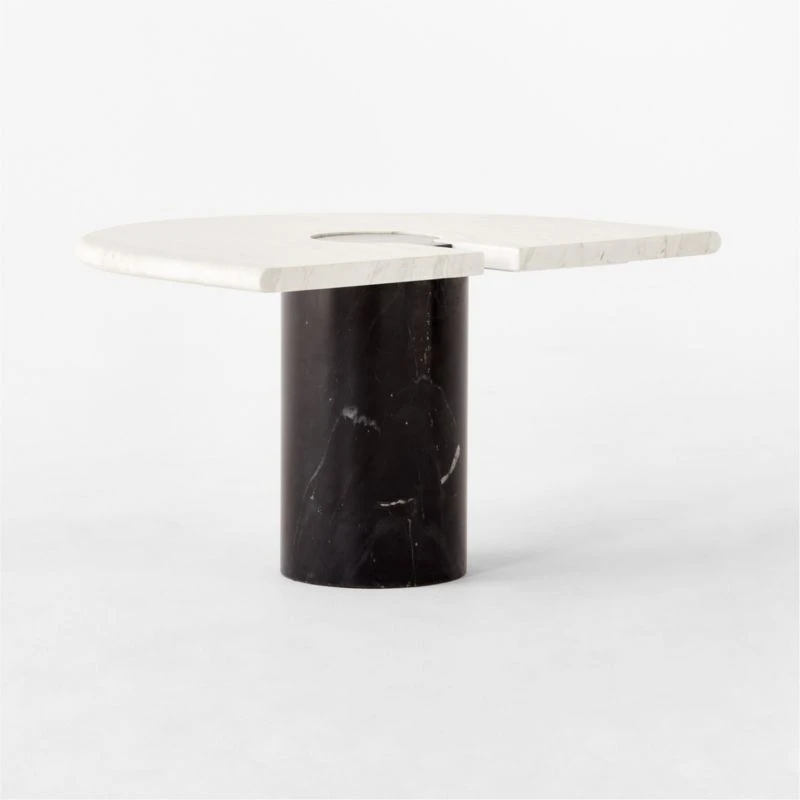 Liguria Rounded White Marble Side Table With Black Marble Base 7 Liguria Rounded White Marble Side Table With Black Marble Base - Image 5
