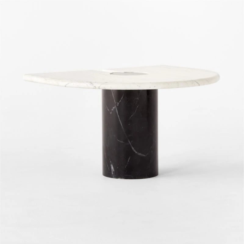 Liguria Rounded White Marble Side Table With Black Marble Base 5 Liguria Rounded White Marble Side Table With Black Marble Base - Image 3