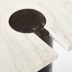 Liguria Rounded White Marble Side Table With Black Marble Base 14 Liguria Rounded White Marble Side Table With Black Marble Base -Furniture Sale LiguriaWtTopBkBsTableAVSSF22