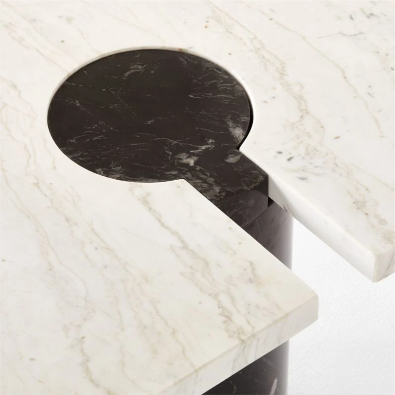 Liguria Rounded White Marble Side Table With Black Marble Base 8 Liguria Rounded White Marble Side Table With Black Marble Base - Image 6