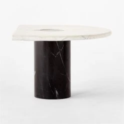 Liguria Rounded White Marble Side Table With Black Marble Base 12 Liguria Rounded White Marble Side Table With Black Marble Base -Furniture Sale LiguriaWtTopBkBsTableSDSSF22