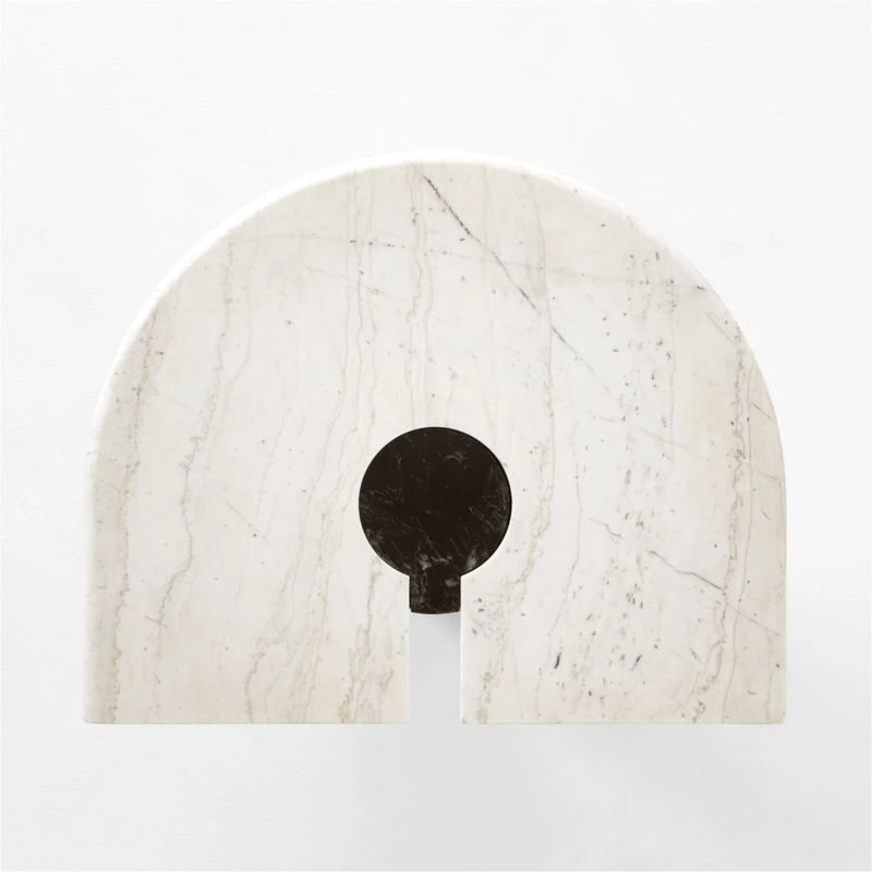 Liguria Rounded White Marble Side Table With Black Marble Base 9 Liguria Rounded White Marble Side Table With Black Marble Base - Image 7