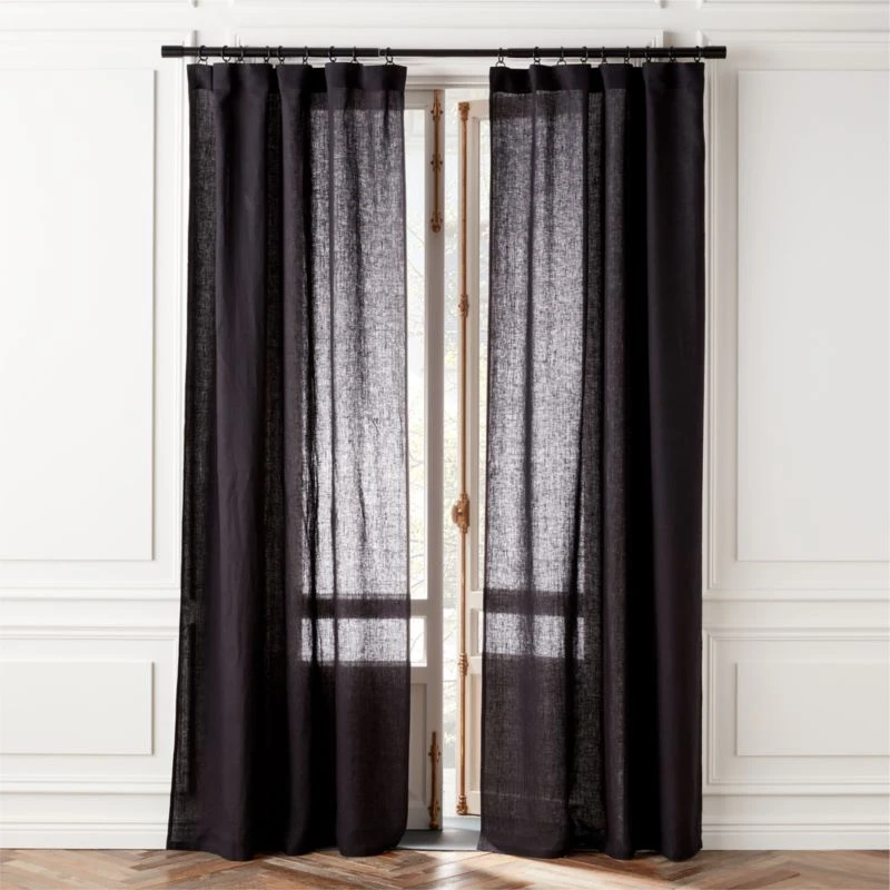EUROPEAN FLAX™-Certified Linen Black Window Curtain Panel 48''x84'' 3 EUROPEAN FLAX™-Certified Linen Black Window Curtain Panel 48''x84''