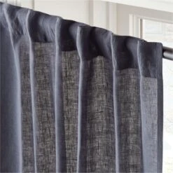 EUROPEAN FLAX™-Certified Linen Smokey Blue Window Curtain Panel 48''x84'' -Furniture Sale LinenSmkBl96CurtainPnlAV2SHS23
