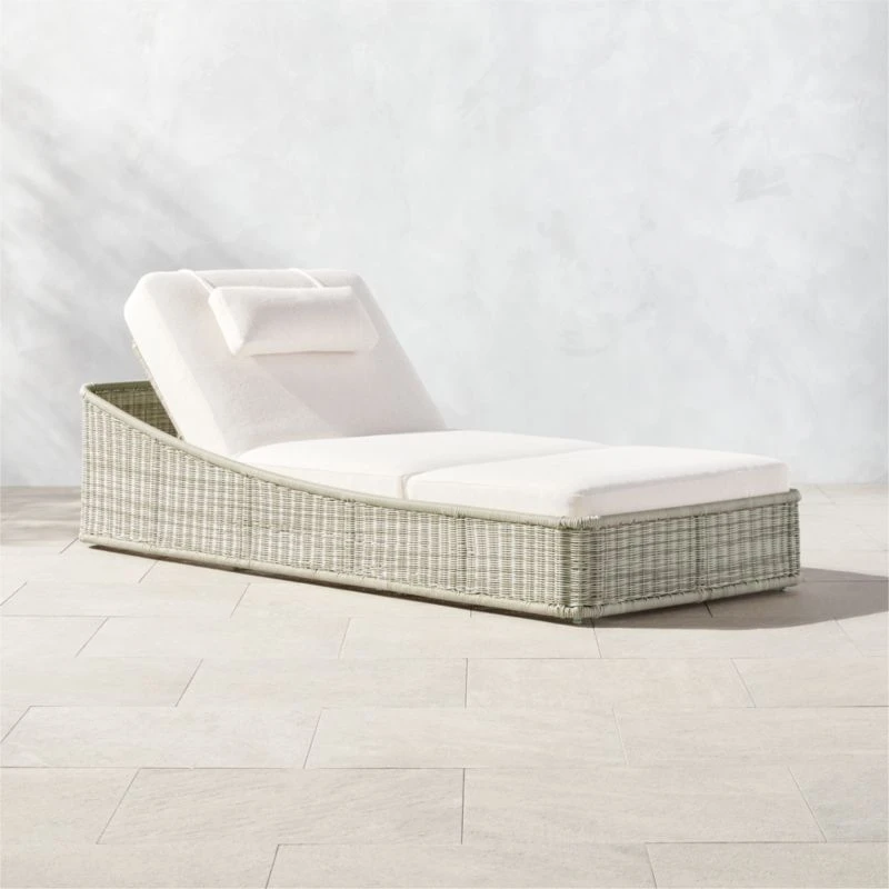 Nino Ivory Rattan Outdoor Chaise Lounge With Ivory Boucle Sunbrella® Cushions 3 Nino Ivory Rattan Outdoor Chaise Lounge With Ivory Boucle Sunbrella® Cushions