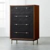 Oberlin Tall 4-Drawer Black Leather And Wood Dresser -Furniture Sale OberlinTallChestSHS18 1x1
