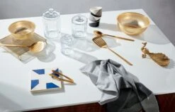 Brushed Gold Cooking Utensils -Furniture Sale ParasolBlueAndWhiteMarbleTrivetNV19 1