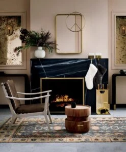 Antique Brass Fireplace Screen -Furniture Sale ParlayDoveGreyLeatherLoungeOC18