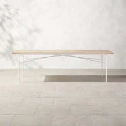 Pavilion Large Ivory Metal Outdoor Patio Dining Table With Travertine Top Model 6142