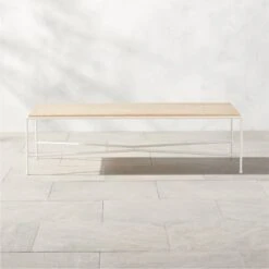 Pavilion Ivory Metal Outdoor Coffee Table With Travertine Top Model 6511