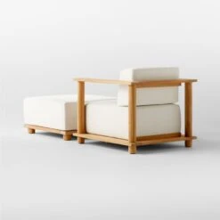 Pinet Teak Outdoor Lounge Chair And Ottoman With Textured Ivory Perennials® Cushions -Furniture Sale PinetTkODLgChairWOttoman3QBSSS23