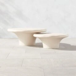 Pompeo Round Ivory Cast Resin Outdoor Coffee Table Large -Furniture Sale PompeoResinS2TableSHS23