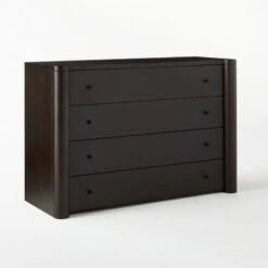 Port Low 4-Drawer Blackened Walnut Wood Dresser -Furniture Sale PortBlckndWdShrtDresser3QSSS21