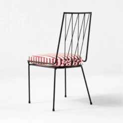 Pavilion Black Armless Outdoor Dining Chair With Striped Sunbrella ® Cushion Model 6150 Set Of 2 12 Pavilion Black Armless Outdoor Dining Chair With Striped Sunbrella ® Cushion Model 6150 Set Of 2 -Furniture Sale PvlnBkALDnChrWStdChM61503QBSSS22