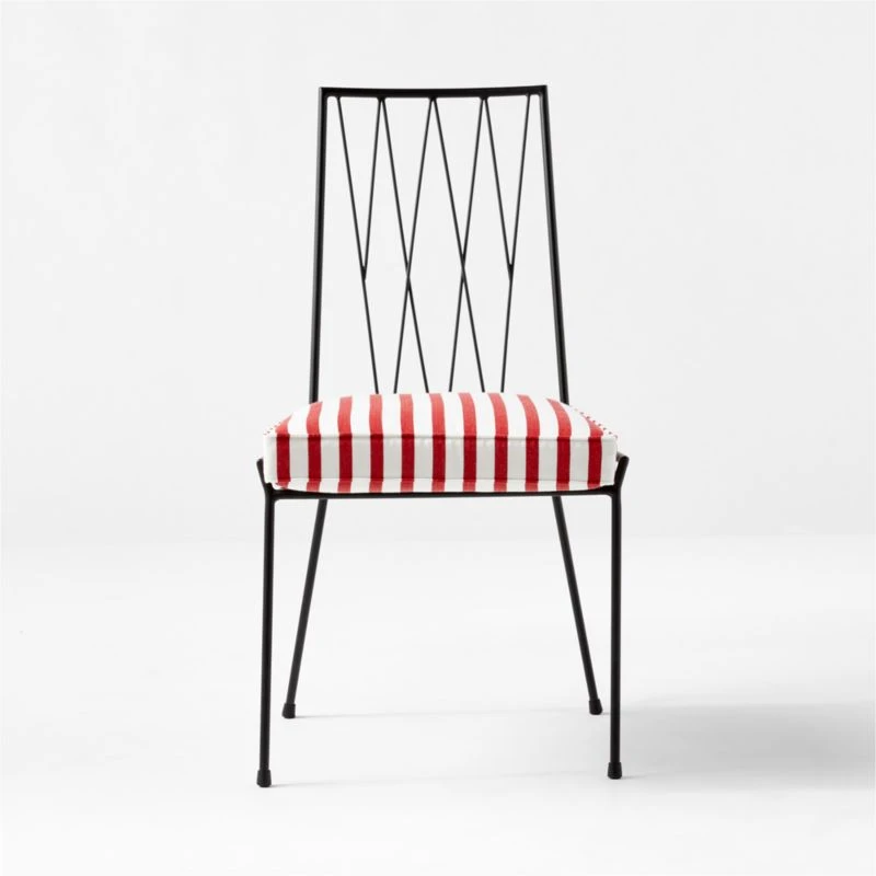 Pavilion Black Armless Outdoor Dining Chair With Striped Sunbrella ® Cushion Model 6150 Set Of 4 4 Pavilion Black Armless Outdoor Dining Chair With Striped Sunbrella ® Cushion Model 6150 Set Of 4 - Image 2