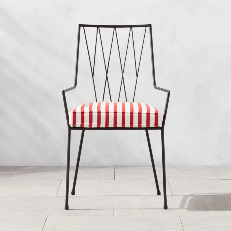 Pavilion Black Outdoor Dining Armchair With Striped Sunbrella ® Cushion Model 6160 Set Of 4 3 Pavilion Black Outdoor Dining Armchair With Striped Sunbrella ® Cushion Model 6160 Set Of 4