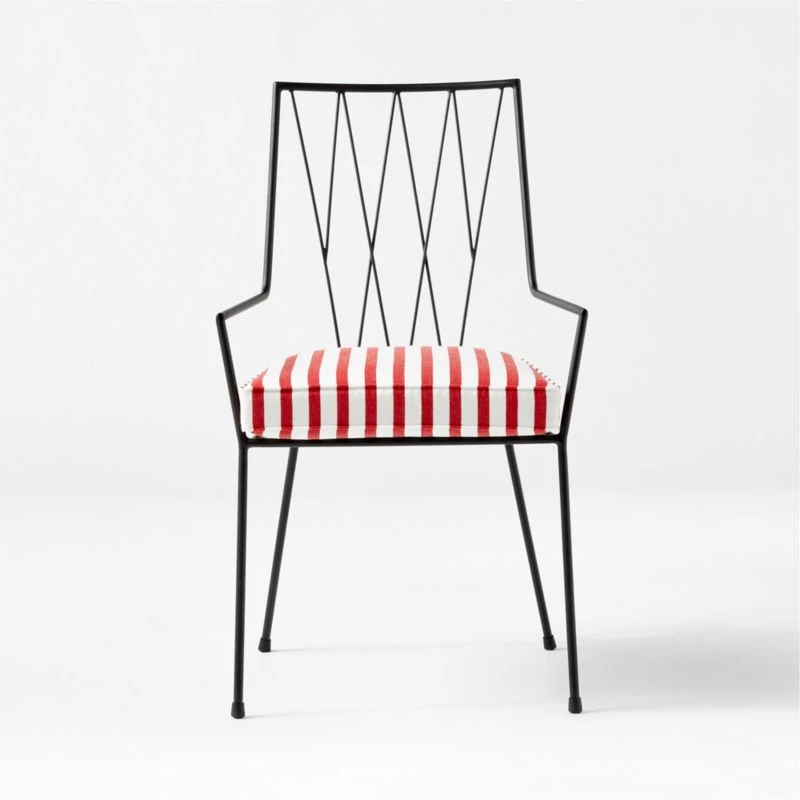 Pavilion Black Outdoor Dining Armchair With Striped Sunbrella ® Cushion Model 6160 Set Of 2 4 Pavilion Black Outdoor Dining Armchair With Striped Sunbrella ® Cushion Model 6160 Set Of 2 - Image 2