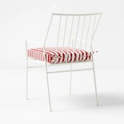 Pavilion Ivory Outdoor Patio Dining Armchair With Striped Sunbrella Cushion Model 6470 -Furniture Sale PvlnIvDngChrWStdChM64703QBSSS22