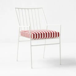 Pavilion Ivory Outdoor Patio Dining Armchair With Striped Sunbrella Cushion Model 6470 -Furniture Sale PvlnIvDngChrWStdChM64703QSSS22