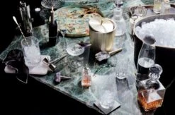 4-Piece Block Marble Bar Tool Set -Furniture Sale RoseQuartzServeTrayBlkWhtCcktlNpkMR19