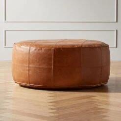 Round Saddle Leather Ottoman-Pouf