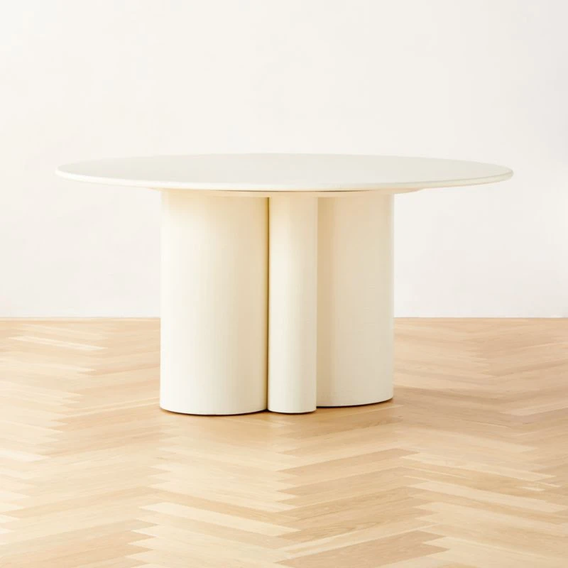 Sannois Round Lacquered Linen White Dining Table 3 Sannois Round Lacquered Linen White Dining Table