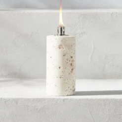 Somerset White Travertine Oil Lamp Small -Furniture Sale SomersetBcTrvrtnOilLmpLgAVSHS23