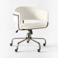 Stretta Ivory Velvet Office Chair -Furniture Sale StrettaIvoryMtlOffcChair3QSSS22