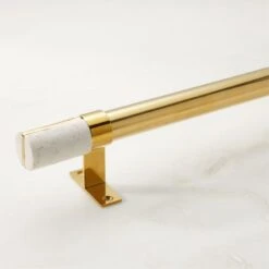Brax Polished Brass Curtain Rod With Travertine Finial 28''-48''x1.25''