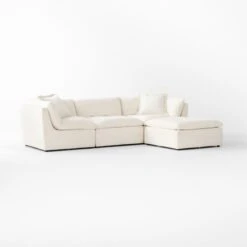 Turn 4-Piece Off-White Performance Velvet Sectional Sofa -Furniture Sale Turn4PcCreamSect3QSSS23