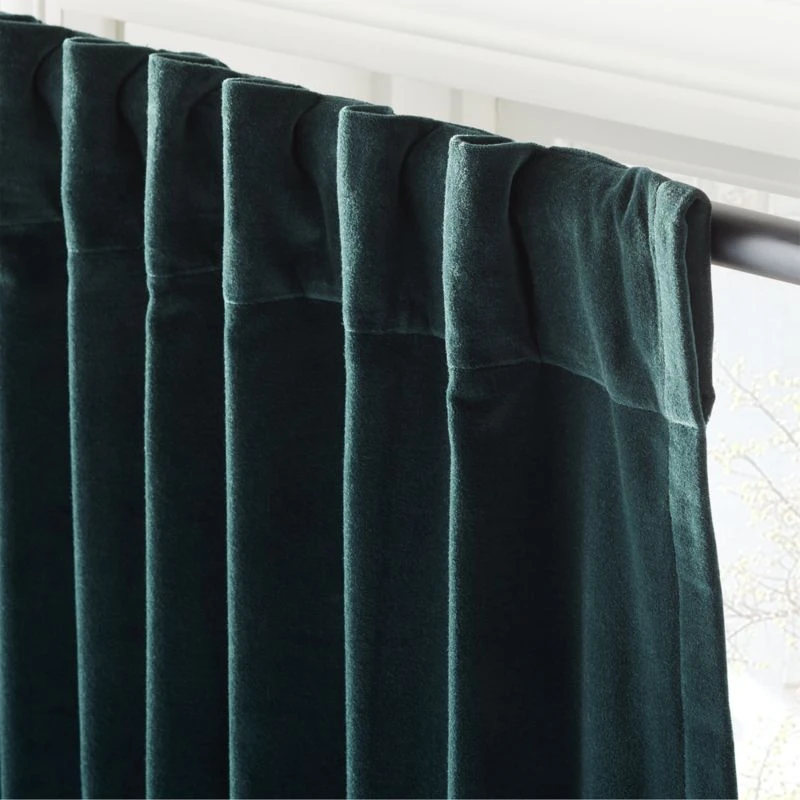 Dark Green Organic Cotton Velvet Window Curtain Panel 48"x84'' 6 Dark Green Organic Cotton Velvet Window Curtain Panel 48"x84'' - Image 4