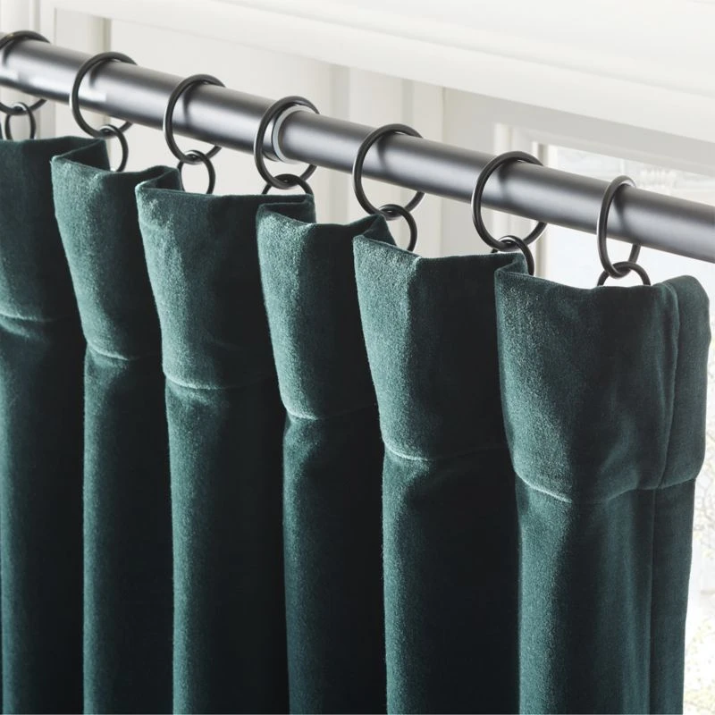 Dark Green Organic Cotton Velvet Window Curtain Panel 48"x84'' 4 Dark Green Organic Cotton Velvet Window Curtain Panel 48"x84'' - Image 2