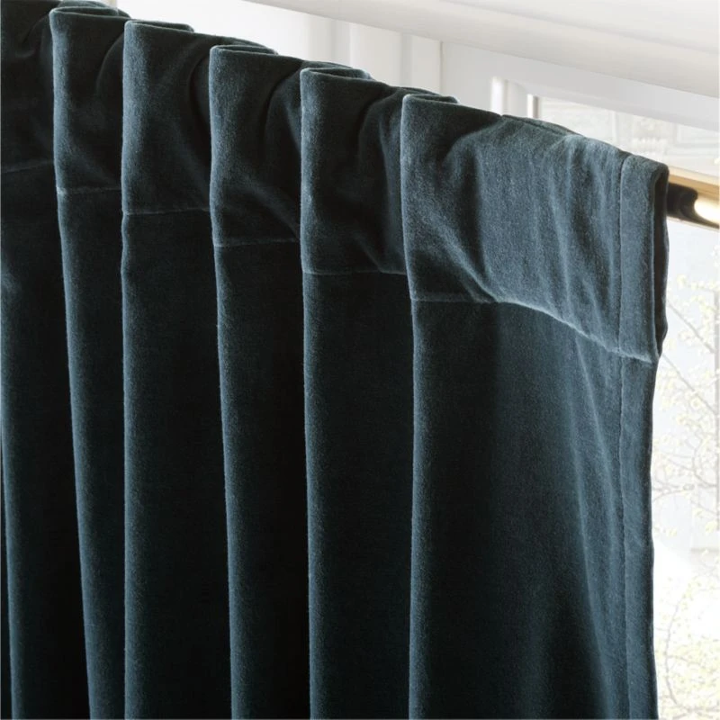 Dark Teal Organic Cotton Velvet Window Curtain Panel 48"x84'' 6 Dark Teal Organic Cotton Velvet Window Curtain Panel 48"x84'' - Image 4