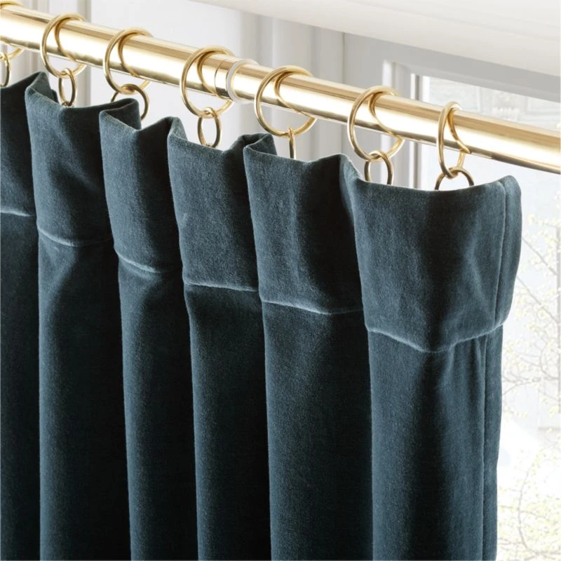 Dark Teal Organic Cotton Velvet Window Curtain Panel 48"x84'' 4 Dark Teal Organic Cotton Velvet Window Curtain Panel 48"x84'' - Image 2