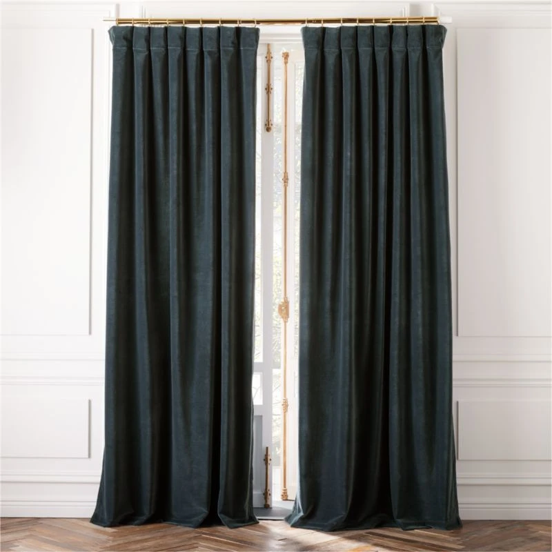 Dark Teal Organic Cotton Velvet Window Curtain Panel 48"x84'' 3 Dark Teal Organic Cotton Velvet Window Curtain Panel 48"x84''