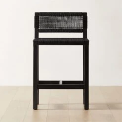 Wrapped Black Leather Counter Stool
